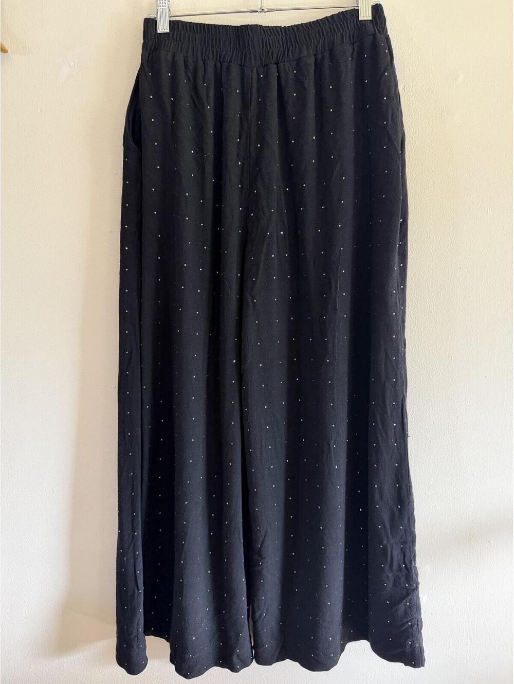 Umgee Wide Leg Black Rhinestone Linen Pants Size 1X